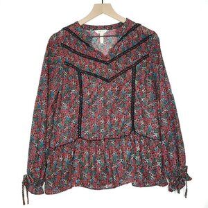 Matilda Jane Flowy Peasant Coral Blouse‎ S Black Blue Pink Top Ruffle